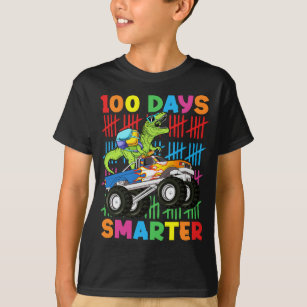 Camiseta 100 Dias Mais Inteligentes Rapazes Monstrosos Dino