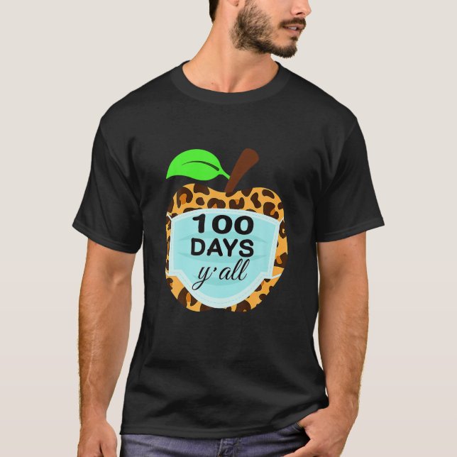 Camiseta 100 Dias, Máscara De Maçã-Leopardo 100.º Dia De Sc (Frente)