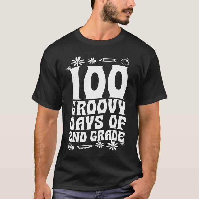 Camiseta 100 Groovy Days Of 2nd Grade School 60s 70s Style  (Frente)