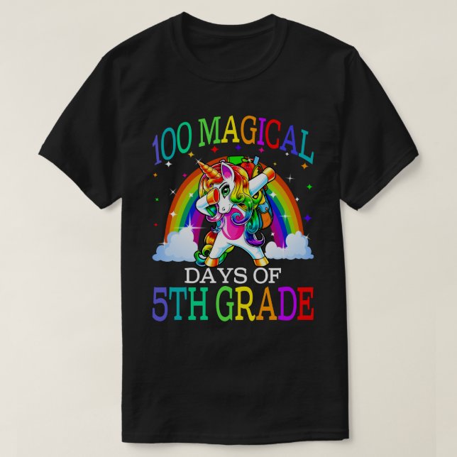 Camiseta 100 Magical Days Of 5th Grade Unicorn (Frente do Design)