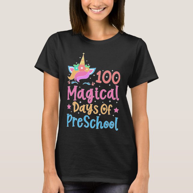 Camiseta 100 Magical Days of PreSchool School Unicorn Teach (Frente)