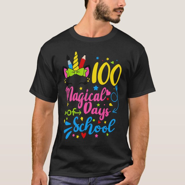Camiseta 100 magical days of school Girls Kids 100 Days of  (Frente)