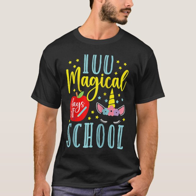 Camiseta 100 Magical Days Of School Magical Unicorn  Raglan (Frente)