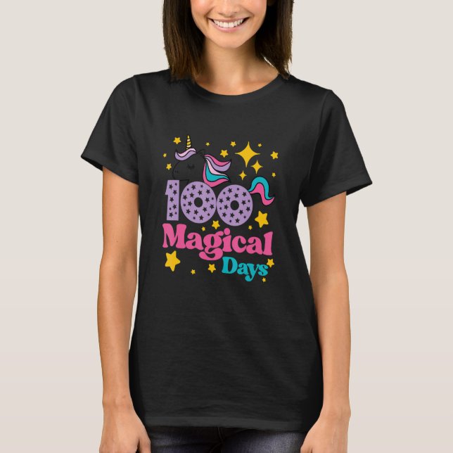 Camiseta 100 Magical Days of School Unicorn Cute Face Happy (Frente)