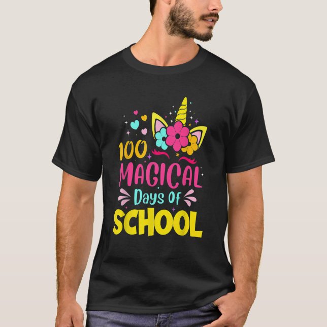 Camiseta 100 Magical Days of School Unicorn  Teacher Studen (Frente)