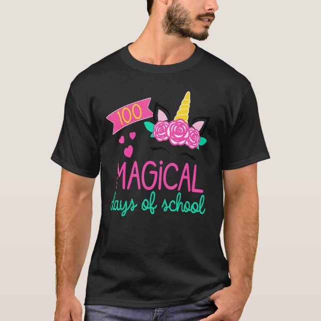 Camiseta 100 Magical Days of School Unicorn Teacher Student (Frente)