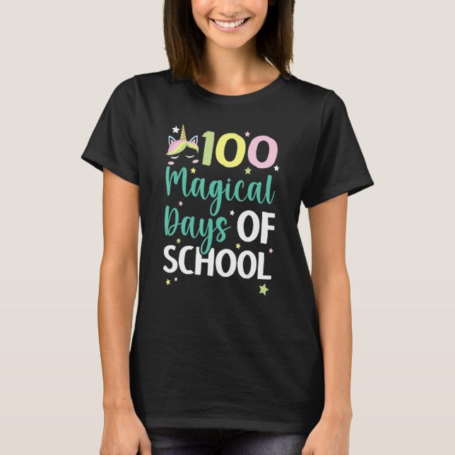 Camiseta 100 Mágicos Dias De Unicórnio Escolar 100 Dias De (Frente)