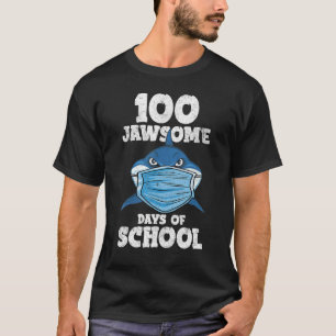 Camiseta 100 Máscara de Tubarão Escolar de 100 Dias de Jaws