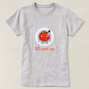 Camiseta 100% Orgânico Raivoso Tomate Engraçado Irritado