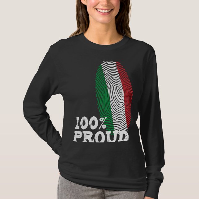 Camiseta 100 Orgulhosa bandeira italiana de impressão digit (Frente)