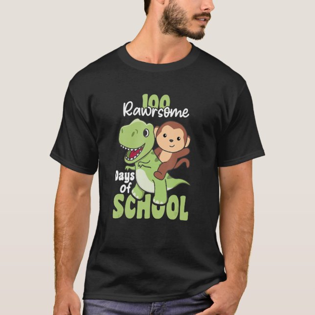 Camiseta 100 Rawrsome Days Of School Monkey Trex 100 Days O (Frente)