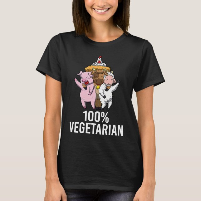 Camiseta 100 Vegetariana Veggie AF Vegan Declaração das Mul (Frente)