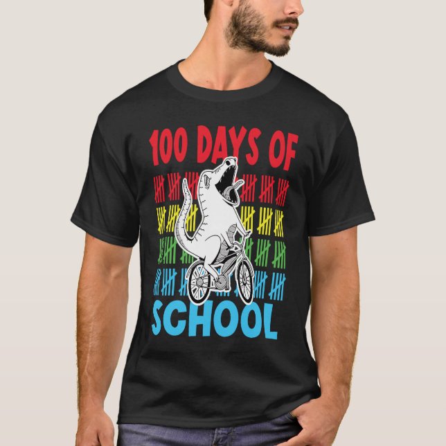 Camiseta 100Days Of School Dinosaur riding bike (Frente)