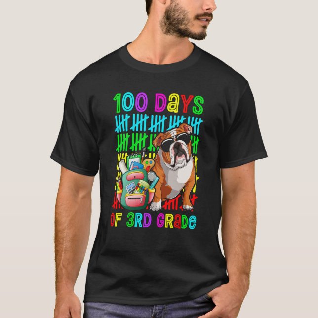 Camiseta 100th Day Of 3rd Grade Boys Kids English Bulldog D (Frente)