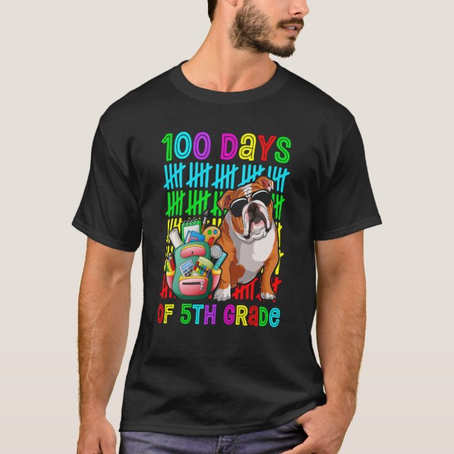 Camiseta 100th Day Of 5th Grade Boys Kids English Bulldog D (Frente)