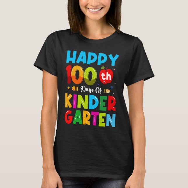Camiseta 100th Day Of Kindergarten Happy 100 Days Of School (Frente)