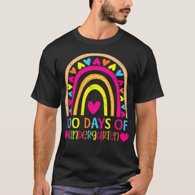 Camiseta 100th Day of Kindergarten Rainbow 100 Days Smarter (Frente)