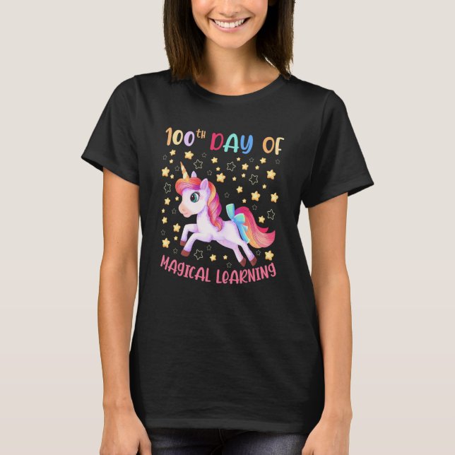 Camiseta 100th Day of Magical Learning School Cute Unicorn  (Frente)