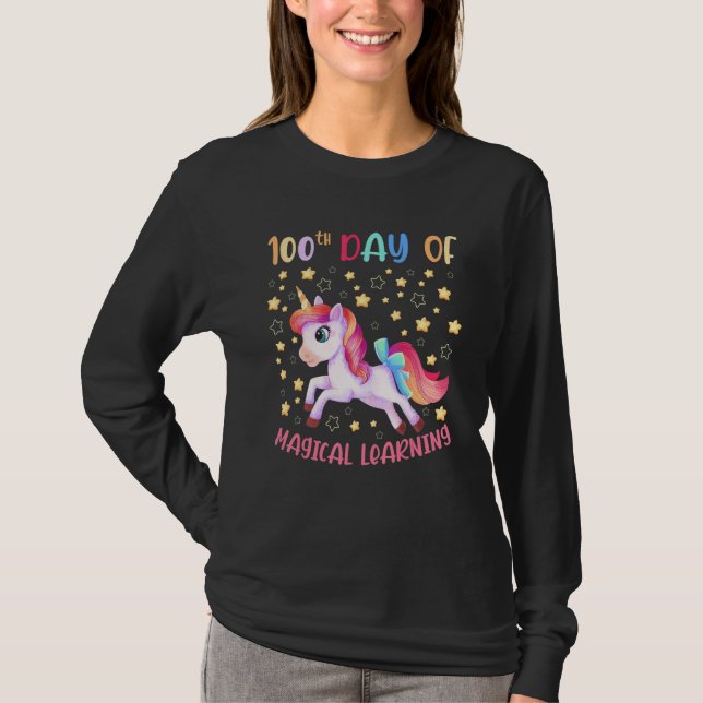 Camiseta 100th Day of Magical Learning School Cute Unicorn  (Frente)