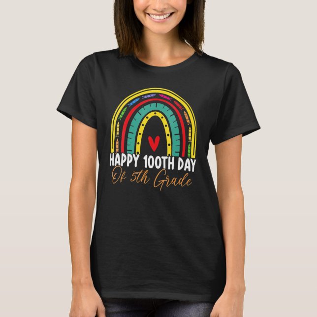 Camiseta 100th Day Of School 5th Grade Teacher Boho Rainbow (Frente)
