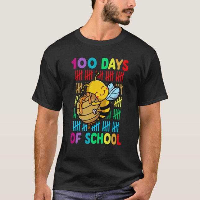 Camiseta 100th Day Of School Animal Bees Happy 100th Day Ki (Frente)