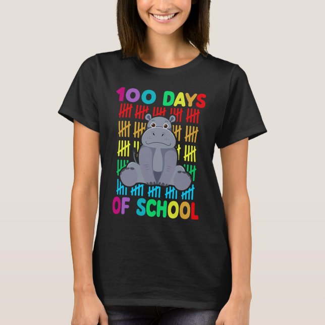 Camiseta 100th Day Of School Animal Hippo  Happy 100th Day  (Frente)