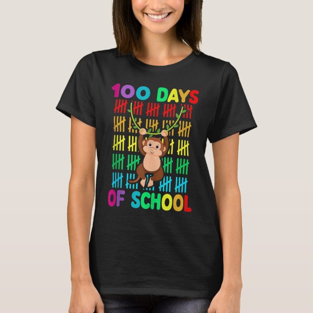 Camiseta 100th Day Of School Animal Monkey  Happy 100th Day (Frente)