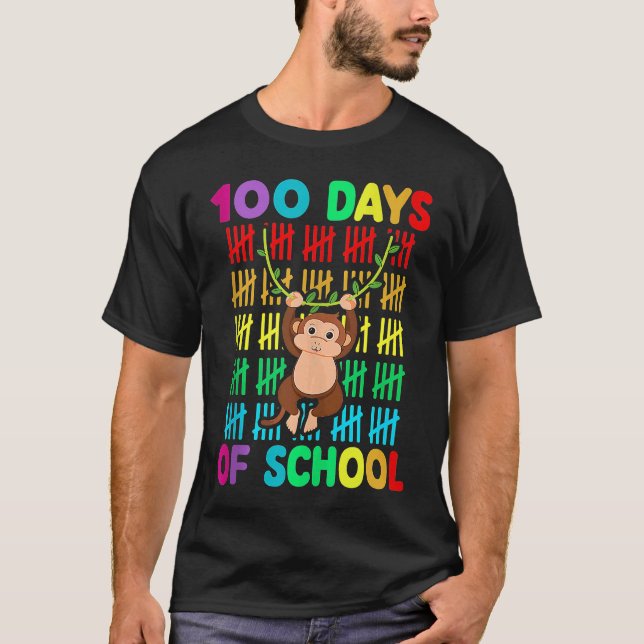 Camiseta 100th Day Of School Animal Monkey  Happy 100th Day (Frente)