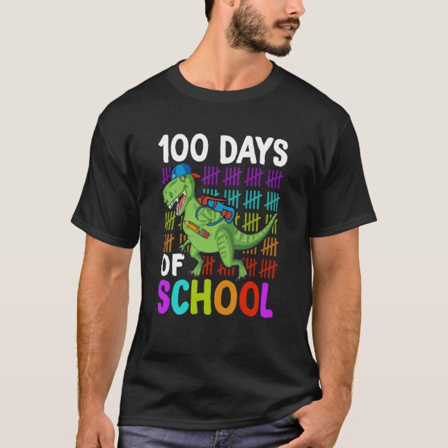 Camiseta 100th Day of School Boys Kids Dino 100 Days Dinosa (Frente)