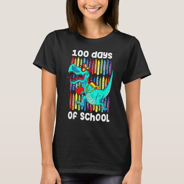 Camiseta 100th Day Of School Boys Kids Dino 100 Days Dinosa (Frente)