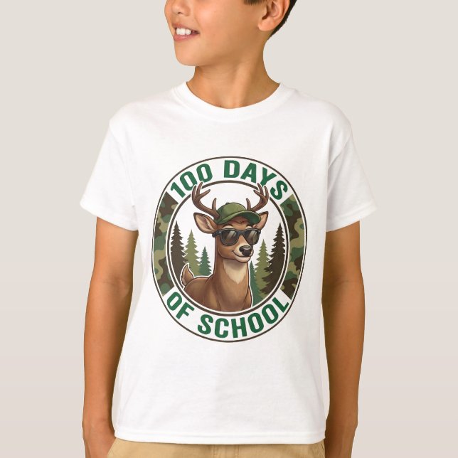 Camiseta 100th Day of School Cute Buck Deer Camo  (Frente)