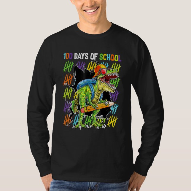 Camiseta 100th Day Of School Dinosaur Rex Dino   Boys Kids (Frente)