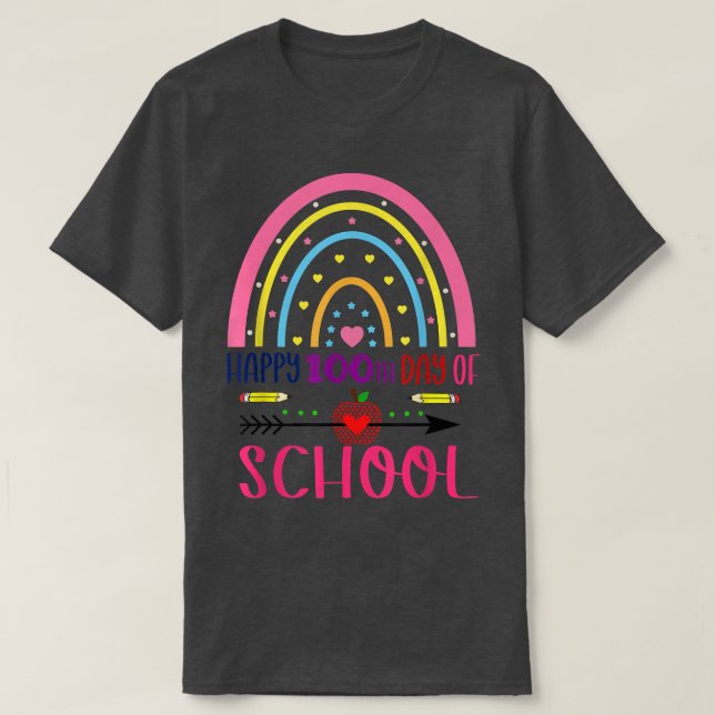 Camiseta 100th Day of school girls Rainbow Teacher 100 days (Frente do Design)