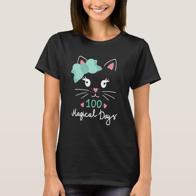 Camiseta 100th Day of School Kitty Cat 100 Magical Days Tea (Frente)