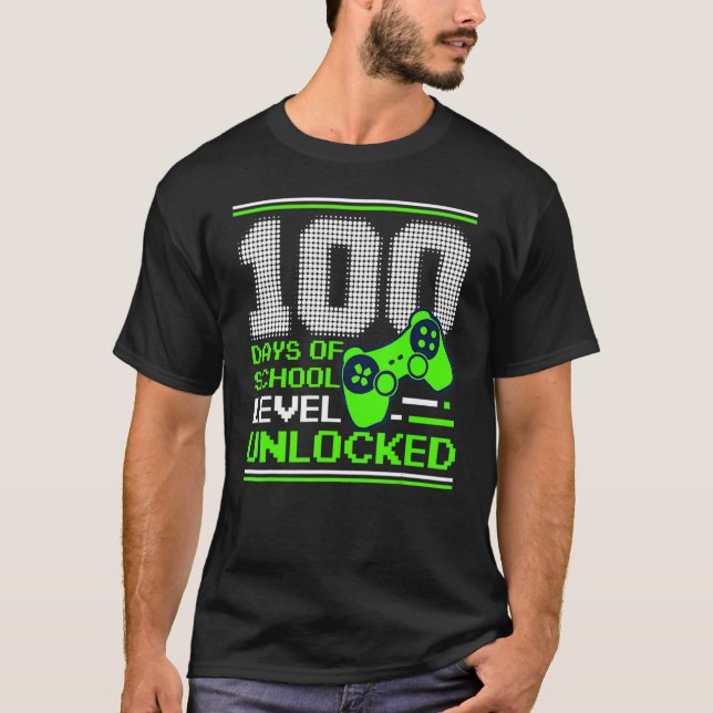 Camiseta 100th Day Of School Level Unlocked Kids Gamer Stud (Frente)