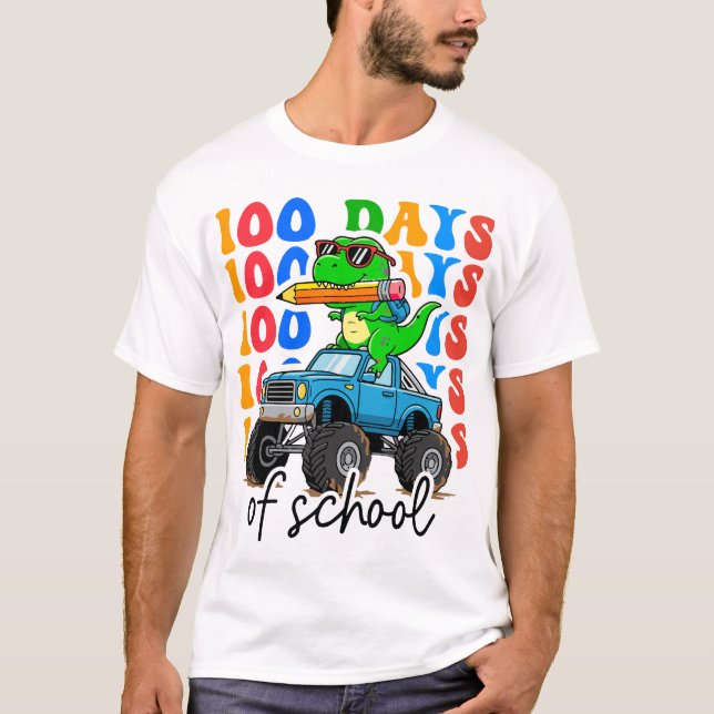Camiseta 100th Day of School Monster Truck Dinosaur Fun (Frente)