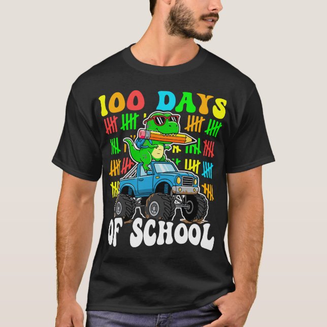 Camiseta 100th Day of School Monster Truck Dinosaur Fun (Frente)