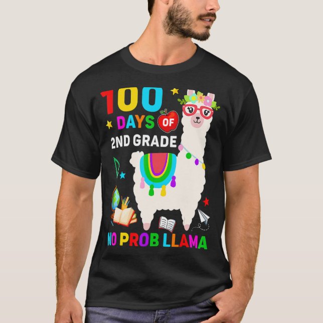 Camiseta 100th Day Of School No Prob Llama 100 Days Of 2nd  (Frente)