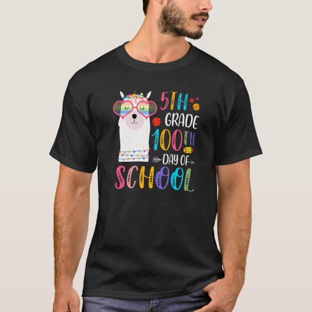 Camiseta 100th day of School No Prob Llama 100 Days Of 5th  (Frente)