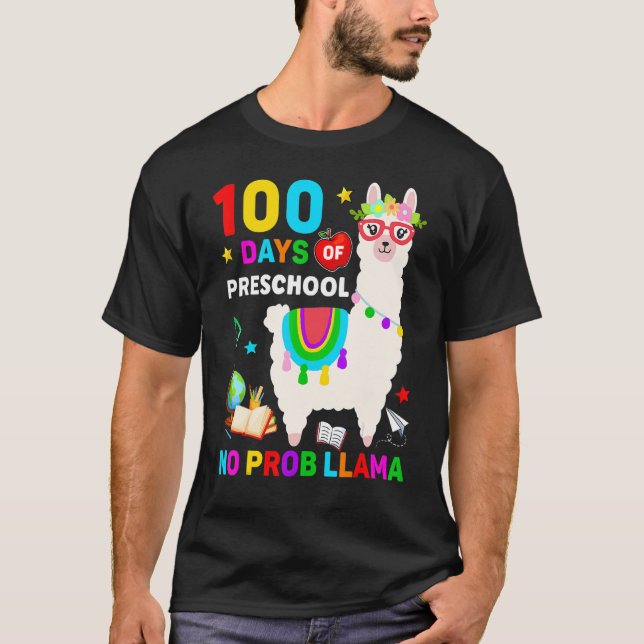 Camiseta 100th Day Of School No Prob Llama 100 Days Of Pres (Frente)