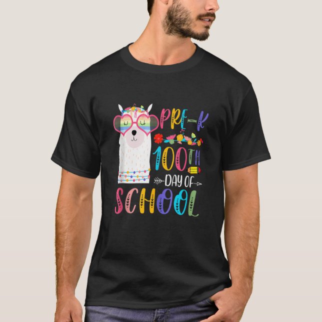 Camiseta 100th Day Of School No Prob Llama Teacher 100 Days (Frente)