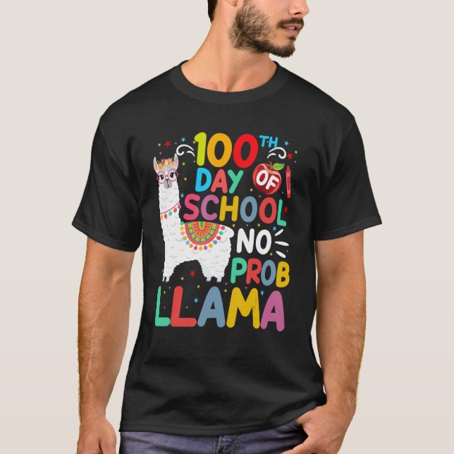 Camiseta 100th Day of School No Probllama Llama 100 Days of (Frente)