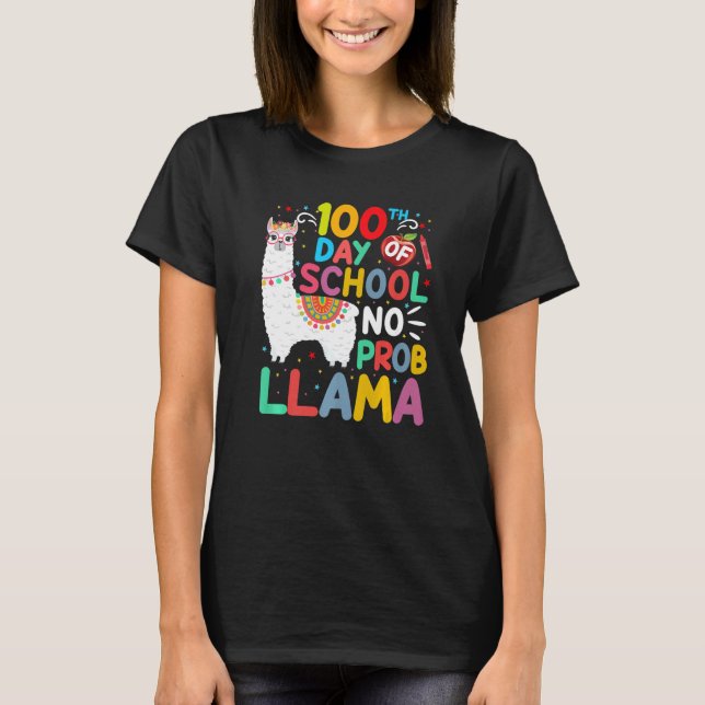Camiseta 100th Day of School No Probllama Llama 100 Days of (Frente)