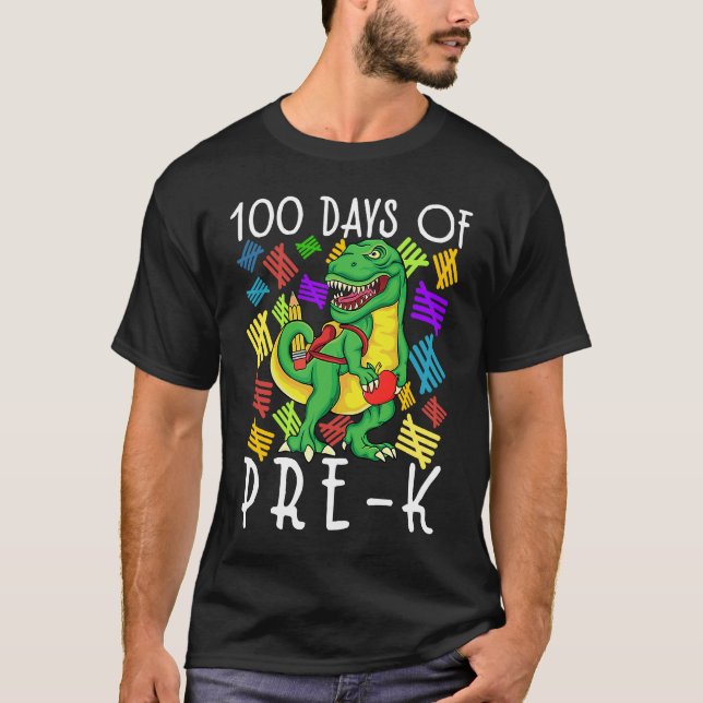 Camiseta 100th Day of School Pre kindergarten Dinosaur 100  (Frente)