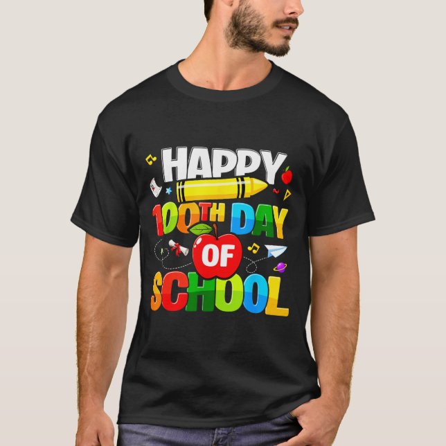 Camiseta 100th Day Of School Shirt For Teachers Kids Happy  (Frente)