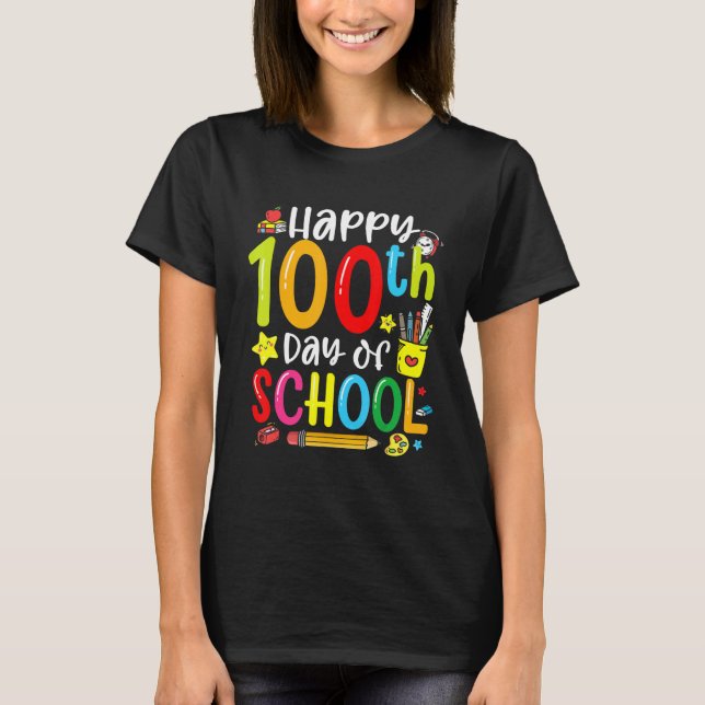 Camiseta 100th Day of School Shirt for Teachers Kids Happy  (Frente)