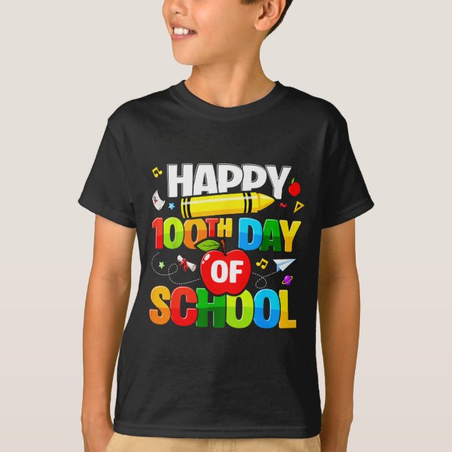 Camiseta 100th Day Of School Shirt For Teachers Kids Happy  (Frente)