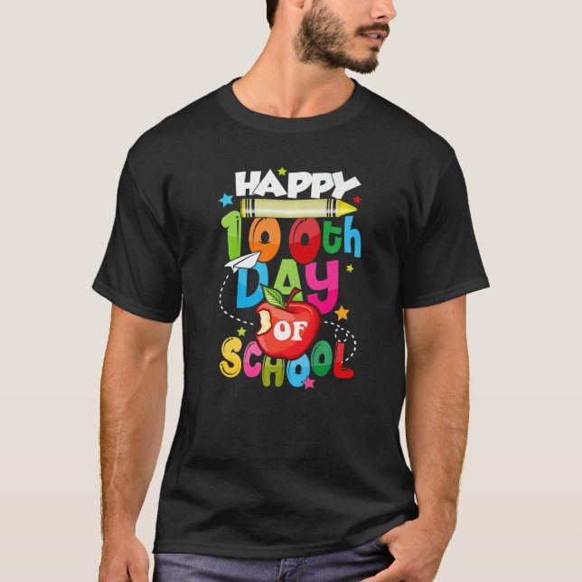 Camiseta 100th Day of School Shirt Teachers Students Happy  (Frente)