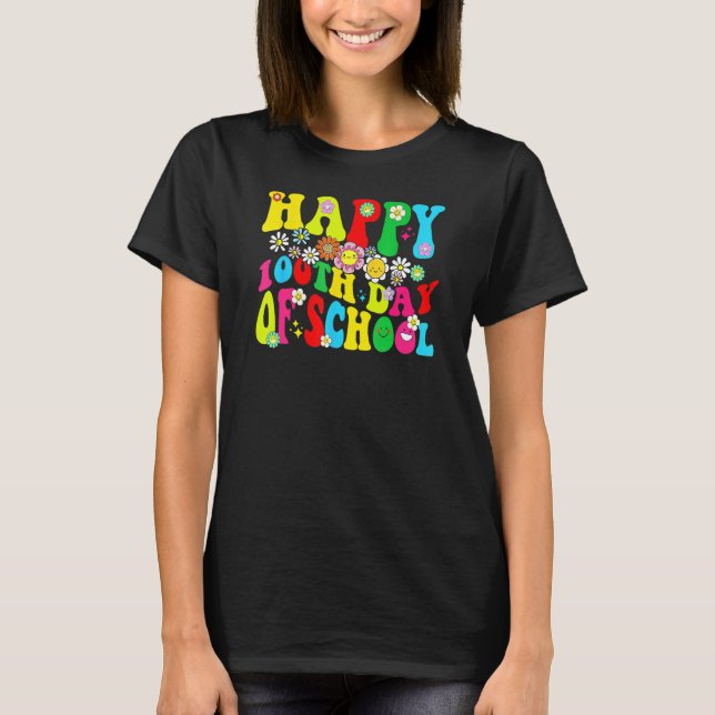 Camiseta 100th Day Of School Teachers Retro Groovy Happy 10 (Frente)