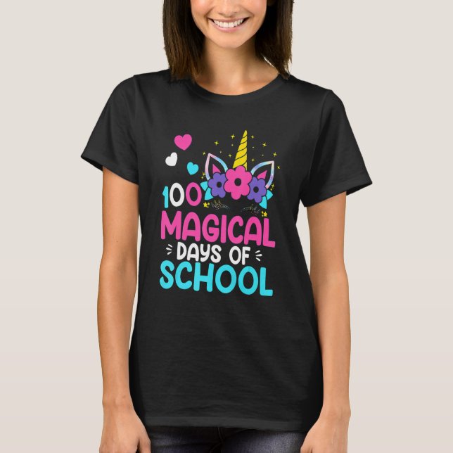 Camiseta 100th Day of School Unicorn 100 Magical Days Teach (Frente)